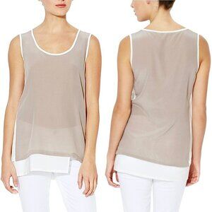 NWT Gold Hawk 100% Silk Tank Top Sz.M Tan White Zip Detail Minimalist Lagenlook